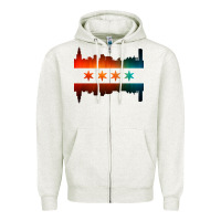 Oatmeal Heather chicago flag skyline Zipper Hoodie - artisFamous