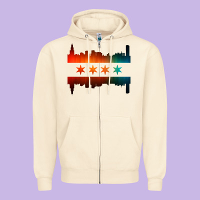 Chicago Flag Skyline Zipper Hoodie Designed By Artisfamous
