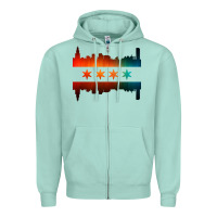 Seafoam chicago flag skyline Zipper Hoodie - artisFamous