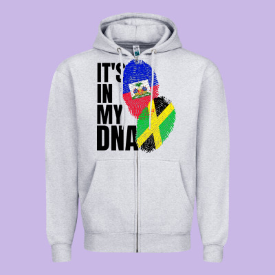 Jamaican And Haitian Mix Flag Dna Heritage Zipper Hoodie Designed By Artisfamous