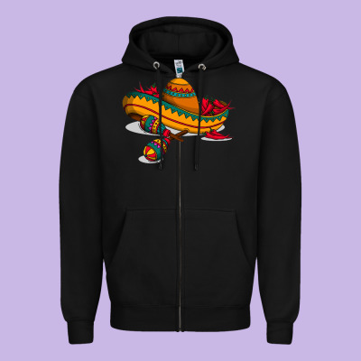 Maracas Sombrero Mexican Zipper Hoodie Designed By Artisfamous
