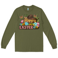 Army Green Happy Easter Long Sleeve Tee - LillyAllenDesigns