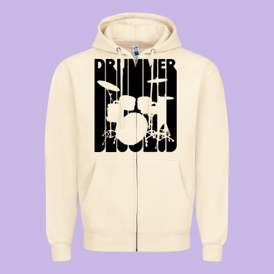 Vintage Retro Drummer Zipper Hoodie Designed By Artisfamous