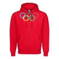 Red Olympic Rings Zipper Hoodie - artisFamous