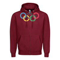 Burgundy Olympic Rings Zipper Hoodie - artisFamous