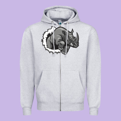 Rhino Zipper Hoodie Designed By Artisfamous