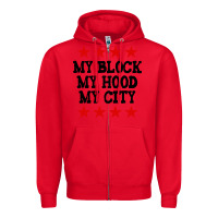 Red my block my hood my city Zipper Hoodie - artisFamous