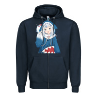 Navy Smile Beautiful Gawr Gura Zipper Hoodie - artisFamous