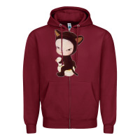 Burgundy Yoshitomo Nara Cute Cat Zipper Hoodie - artisFamous