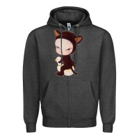 Charcoal Heather Yoshitomo Nara Cute Cat Zipper Hoodie - artisFamous