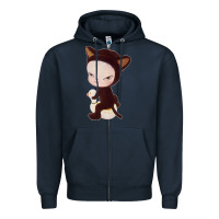 Navy Yoshitomo Nara Cute Cat Zipper Hoodie - artisFamous