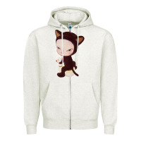 Oatmeal Heather Yoshitomo Nara Cute Cat Zipper Hoodie - artisFamous