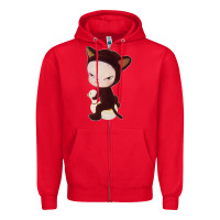 Red Yoshitomo Nara Cute Cat Zipper Hoodie - artisFamous