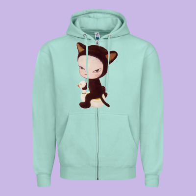 Yoshitomo Nara Cute Cat Zipper Hoodie Designed By Artisfamous