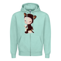 Seafoam Yoshitomo Nara Cute Cat Zipper Hoodie - artisFamous