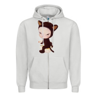 Dove Grey Yoshitomo Nara Cute Cat Zipper Hoodie - artisFamous