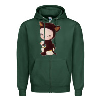 Sports Green Yoshitomo Nara Cute Cat Zipper Hoodie - artisFamous