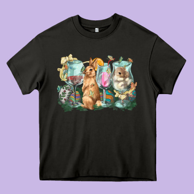 Easter Day Wine Glasses Bunny Heavy Core Tee Designed By Howdyjamesfarm