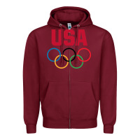 Burgundy Olympic Rings Zipper Hoodie - artisFamous