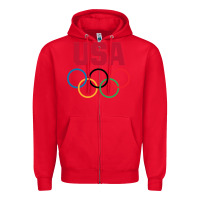 Red Olympic Rings Zipper Hoodie - artisFamous