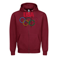 Burgundy Olympic Rings Zipper Hoodie - artisFamous