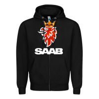 Black saab Zipper Hoodie - artisFamous