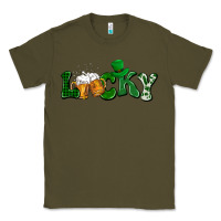 Army Green Lucky with beer St. Patricks day Classic Tee - HowdyJamesFarm