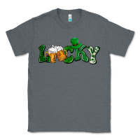 Charcoal Heather Lucky with beer St. Patricks day Classic Tee - HowdyJamesFarm