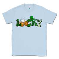Dusty Blue Lucky with beer St. Patricks day Classic Tee - HowdyJamesFarm