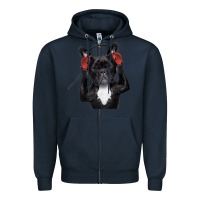 Navy french bulldog dj style Zipper Hoodie - artisFamous