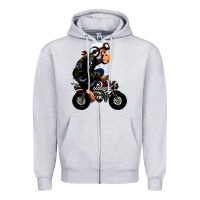 Heather Grey monkey bike cartoon Zipper Hoodie - artisFamous