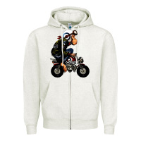 Oatmeal Heather monkey bike cartoon Zipper Hoodie - artisFamous