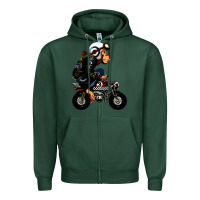 Sports Green monkey bike cartoon Zipper Hoodie - artisFamous