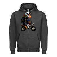 Charcoal Heather monkey bike cartoon Zipper Hoodie - artisFamous