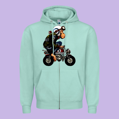 Monkey Bike Cartoon Zipper Hoodie Designed By Artisfamous