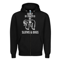 Black easily distracted by sloths and dogs funny sloth quote paw print Zipper Hoodie - artisFamous