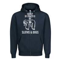 Navy easily distracted by sloths and dogs funny sloth quote paw print Zipper Hoodie - artisFamous
