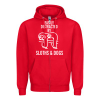 Red easily distracted by sloths and dogs funny sloth quote paw print Zipper Hoodie - artisFamous