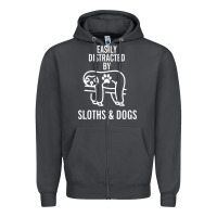 Smoke easily distracted by sloths and dogs funny sloth quote paw print Zipper Hoodie - artisFamous