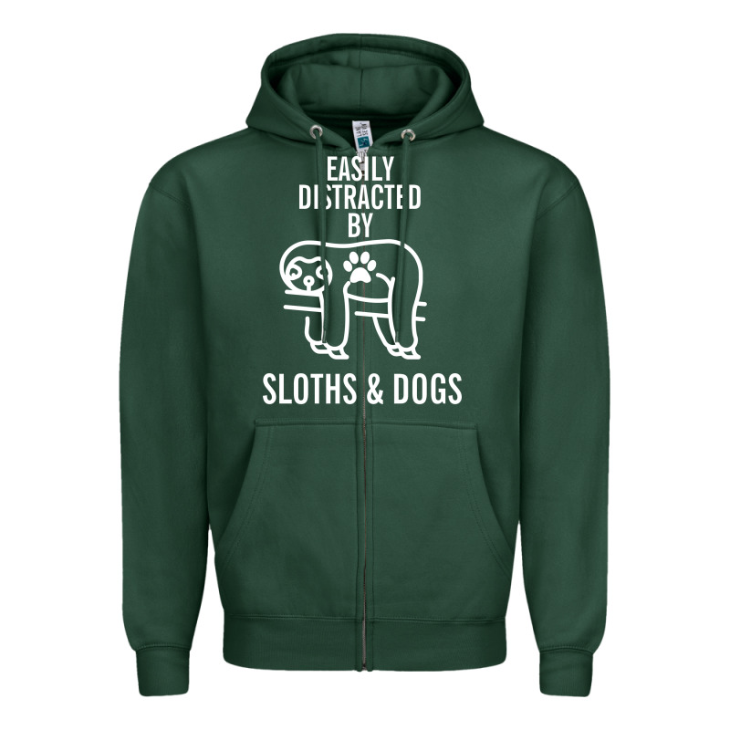 Easily Distracted By Sloths And Dogs Funny Sloth Quote Paw Print Zipper Hoodie by artisFamous | Teevron