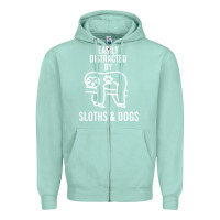 Seafoam easily distracted by sloths and dogs funny sloth quote paw print Zipper Hoodie - artisFamous