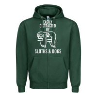 Sports Green easily distracted by sloths and dogs funny sloth quote paw print Zipper Hoodie - artisFamous