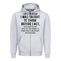 Heather Grey i am a redhead i was taught to think Zipper Hoodie - artisFamous
