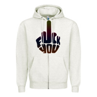 Oatmeal Heather fuck you middle finger Zipper Hoodie - artisFamous