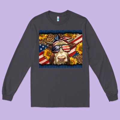 Western 4th Of July Cow Long Sleeve Tee Designed By Lillyallendesigns