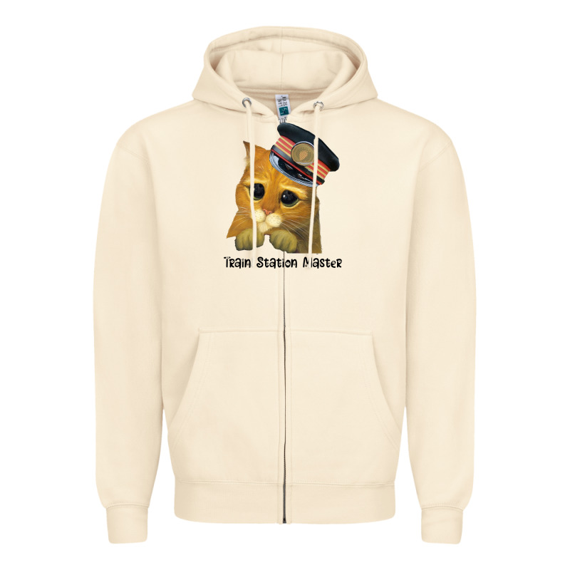 Cat Tama Train Station Master Zipper Hoodie by artisFamous | Teevron