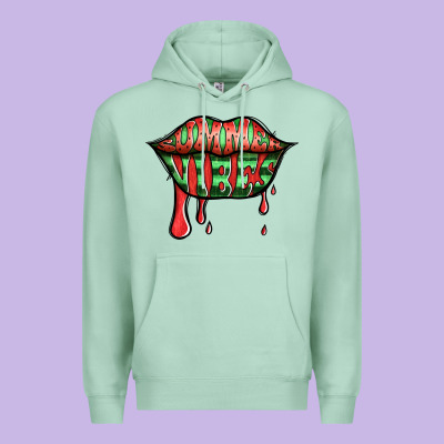 Summer Vibes Watermelon Lips Premium Hoodie Designed By Jasminsmagicworld
