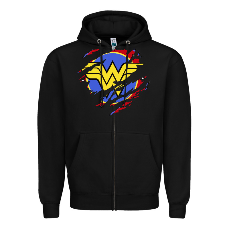 Tear Off Wonder Woman Shield Zipper Hoodie by artisFamous | Teevron