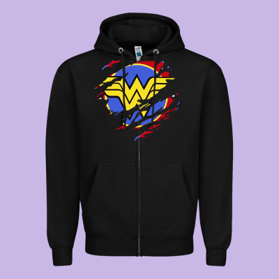 Tear Off Wonder Woman Shield Zipper Hoodie Designed By Artisfamous