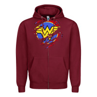 Burgundy tear off wonder woman shield Zipper Hoodie - artisFamous